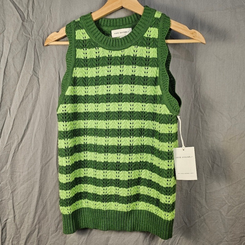 Free Assembly Womens Racerback Sweater Tank Green Basil Stripe Pointelle Small